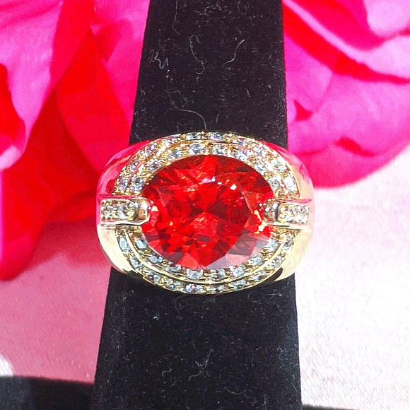 Red Ruby, gold plated with Swarovski crystals. - Picture 2 of 6